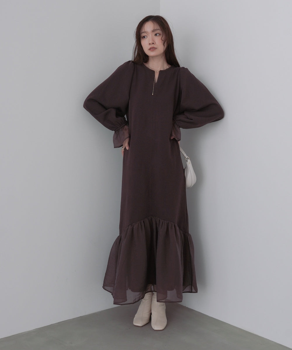 オーガンジー切替スウェットワンピース