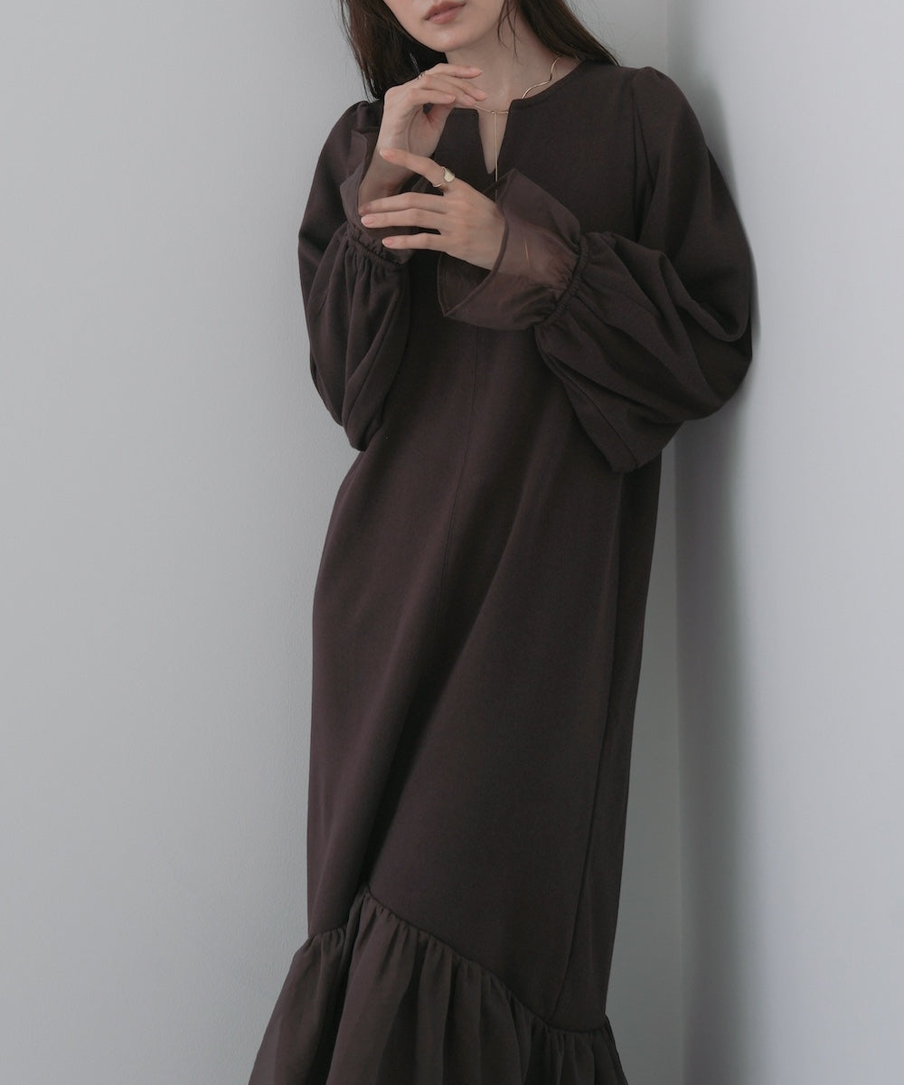 オーガンジー切替スウェットワンピース