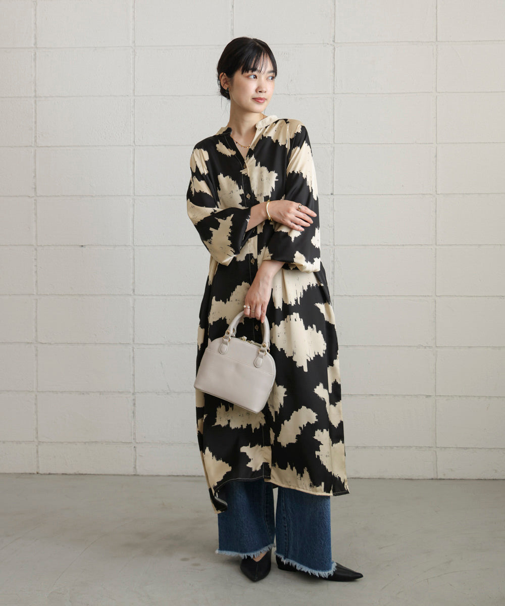 モノトーン柄シャツワンピース