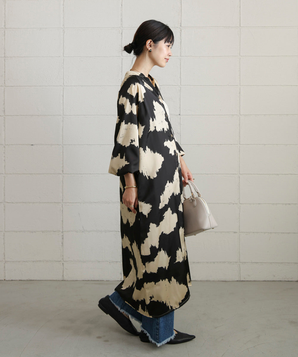 モノトーン柄シャツワンピース