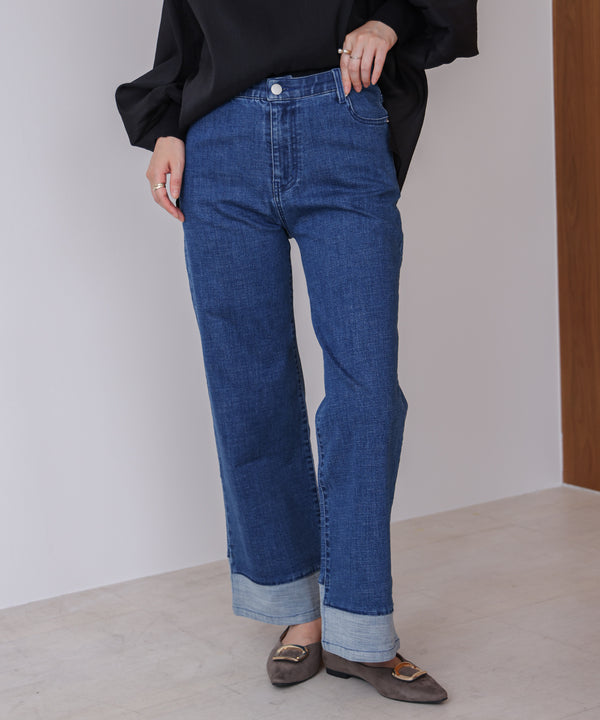 折り返しワイドデニムパンツ