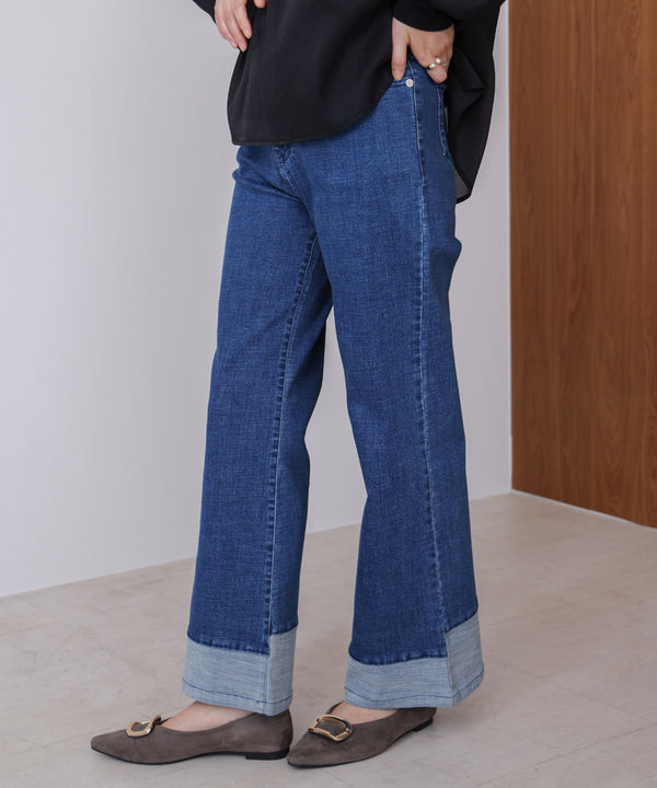 折り返しワイドデニムパンツ