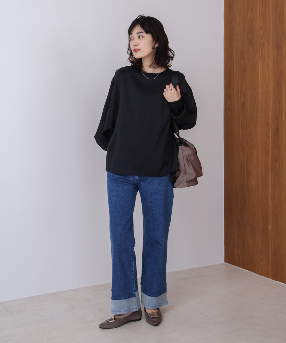 折り返しワイドデニムパンツ