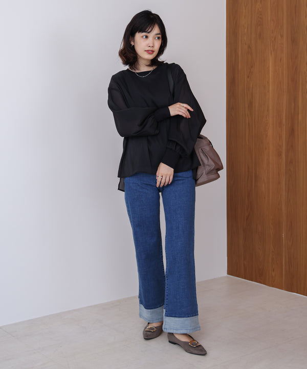 折り返しワイドデニムパンツ