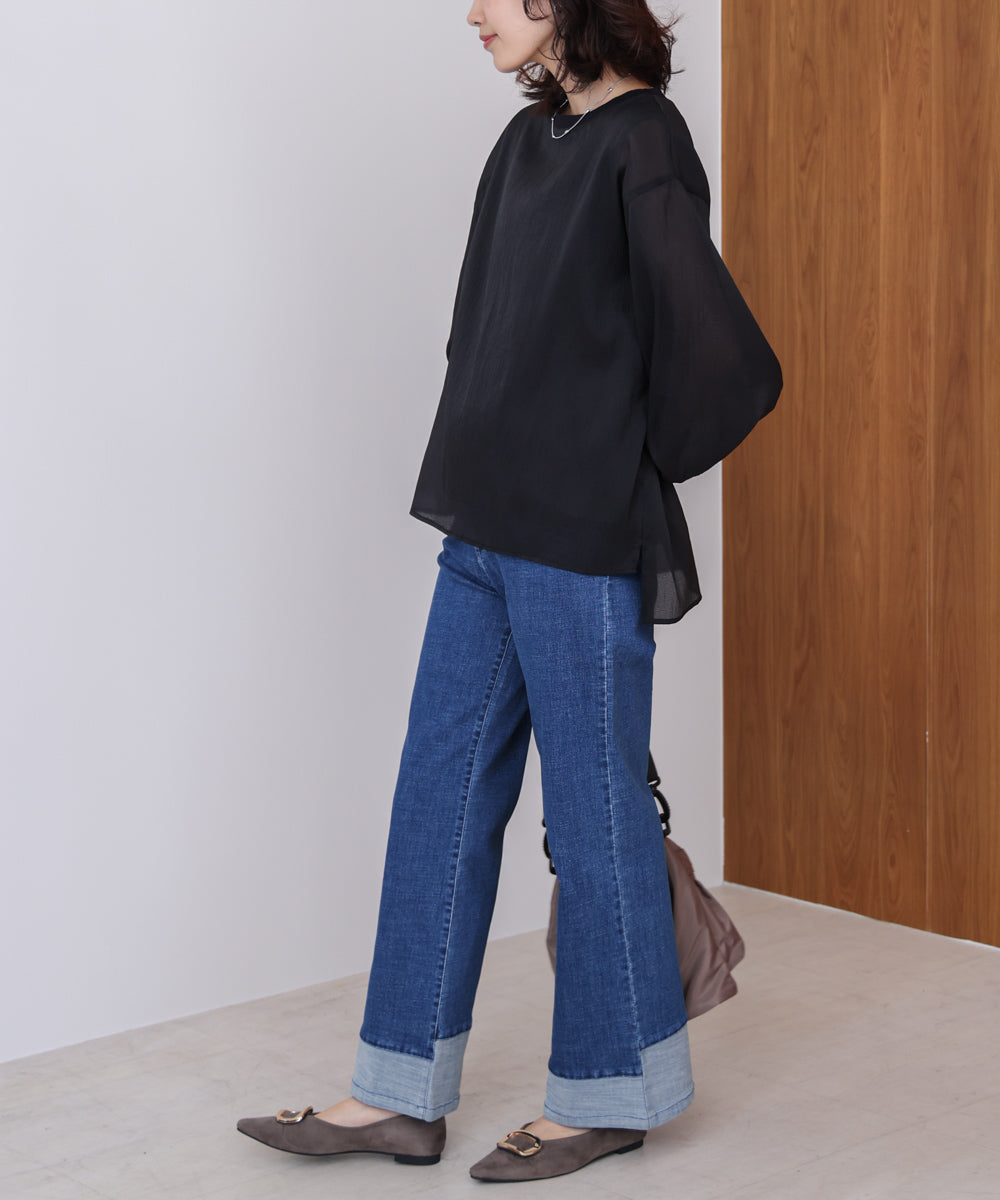 折り返しワイドデニムパンツ