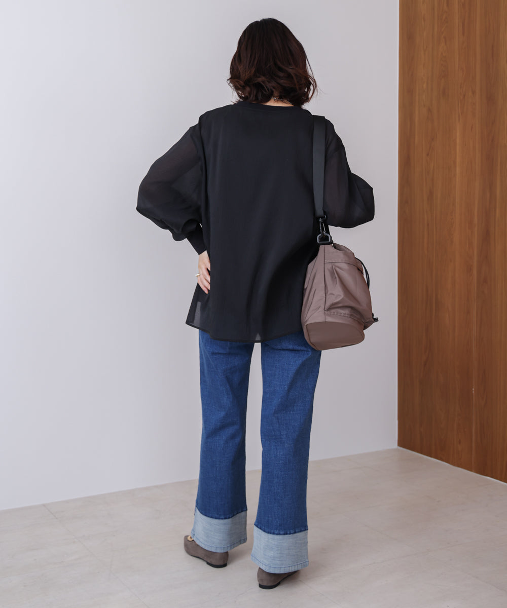 折り返しワイドデニムパンツ