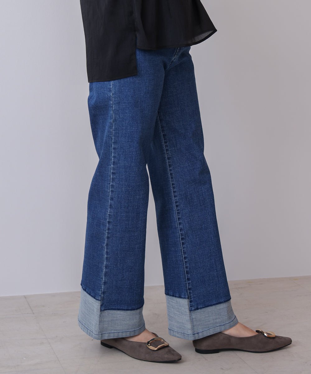 折り返しワイドデニムパンツ