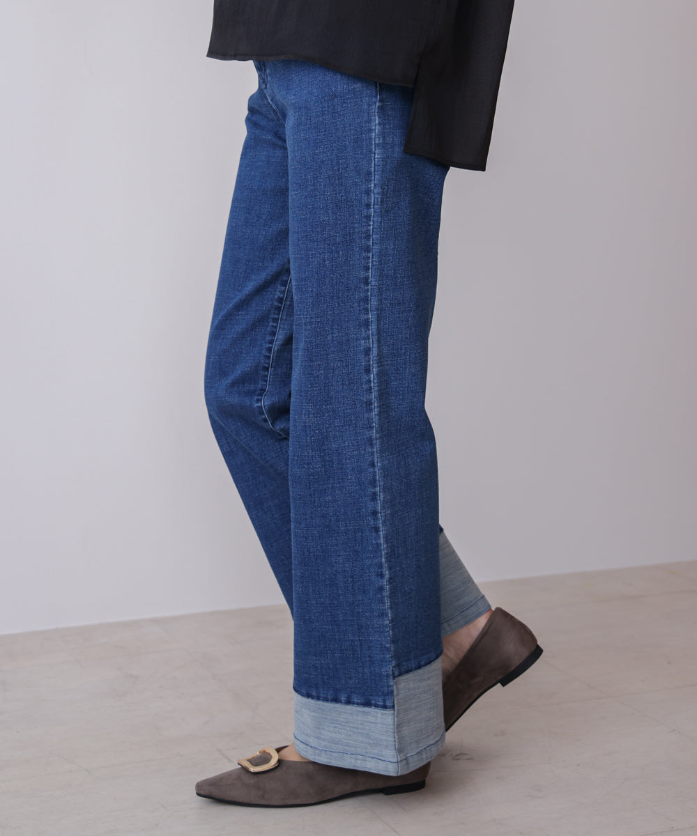 折り返しワイドデニムパンツ
