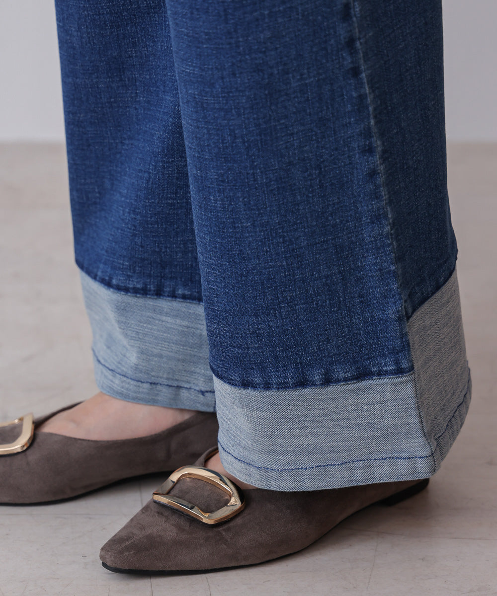 折り返しワイドデニムパンツ