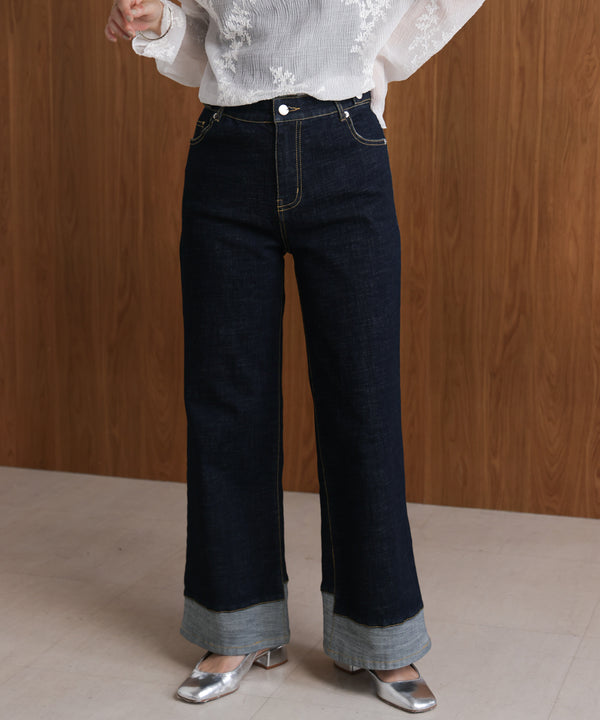 折り返しワイドデニムパンツ