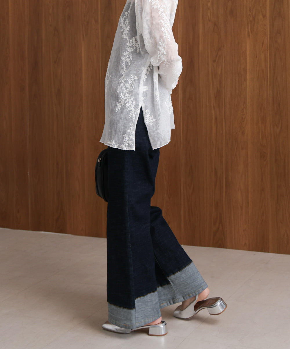 折り返しワイドデニムパンツ