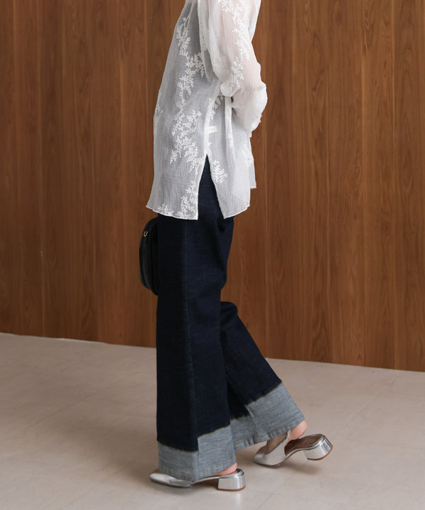 折り返しワイドデニムパンツ