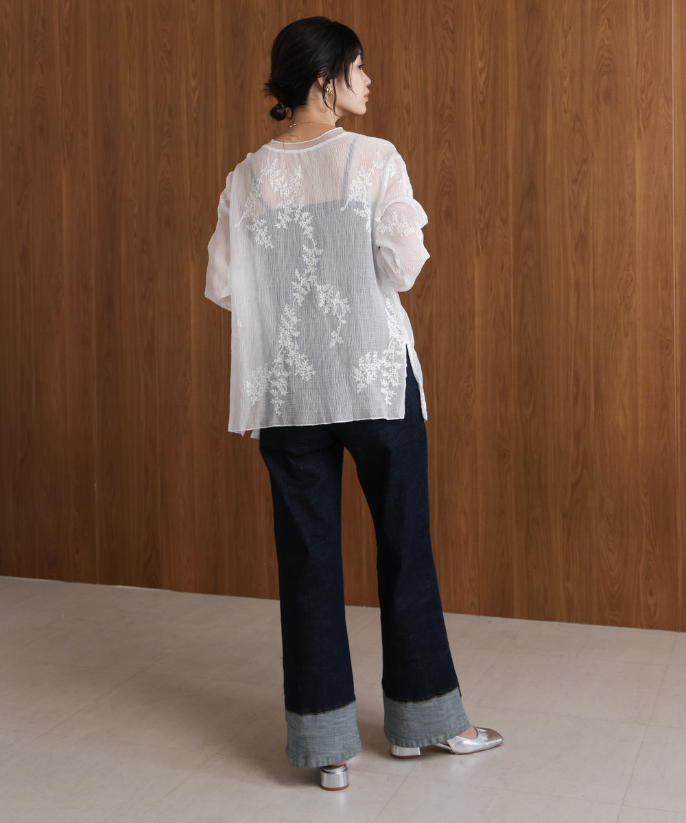 折り返しワイドデニムパンツ