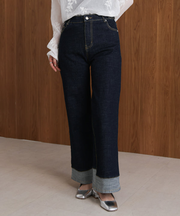 折り返しワイドデニムパンツ