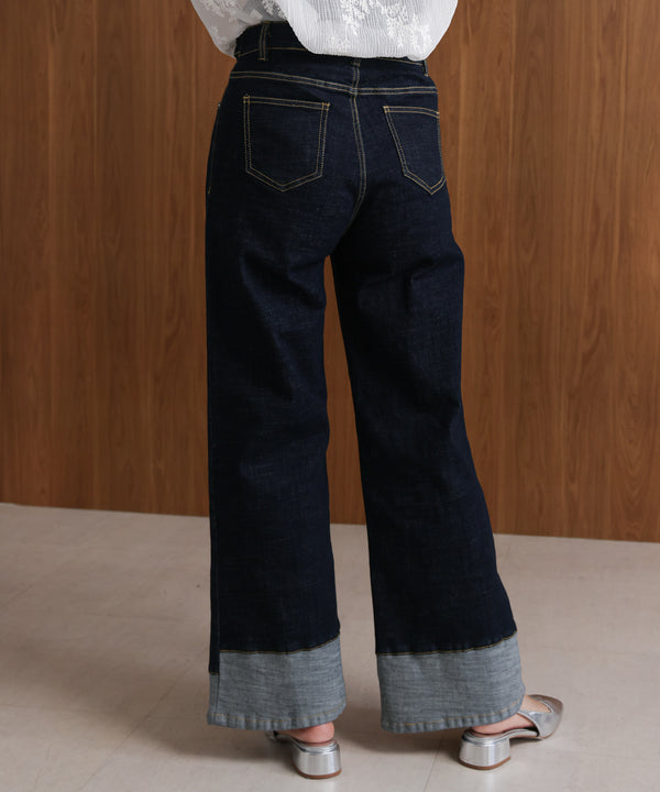 折り返しワイドデニムパンツ