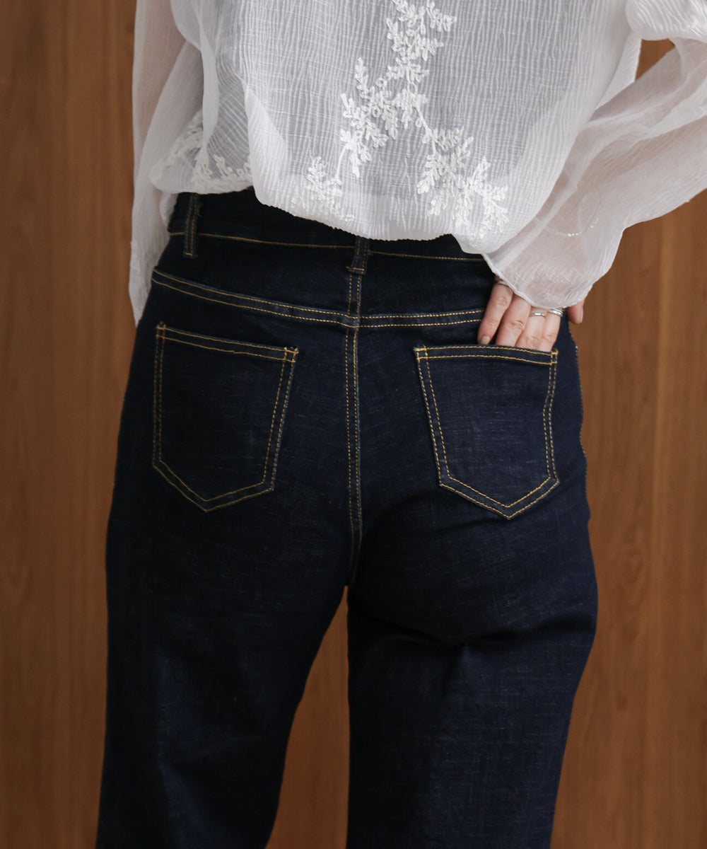 折り返しワイドデニムパンツ