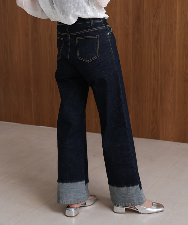折り返しワイドデニムパンツ