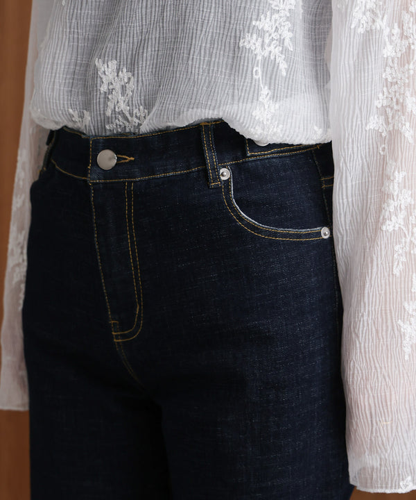 折り返しワイドデニムパンツ