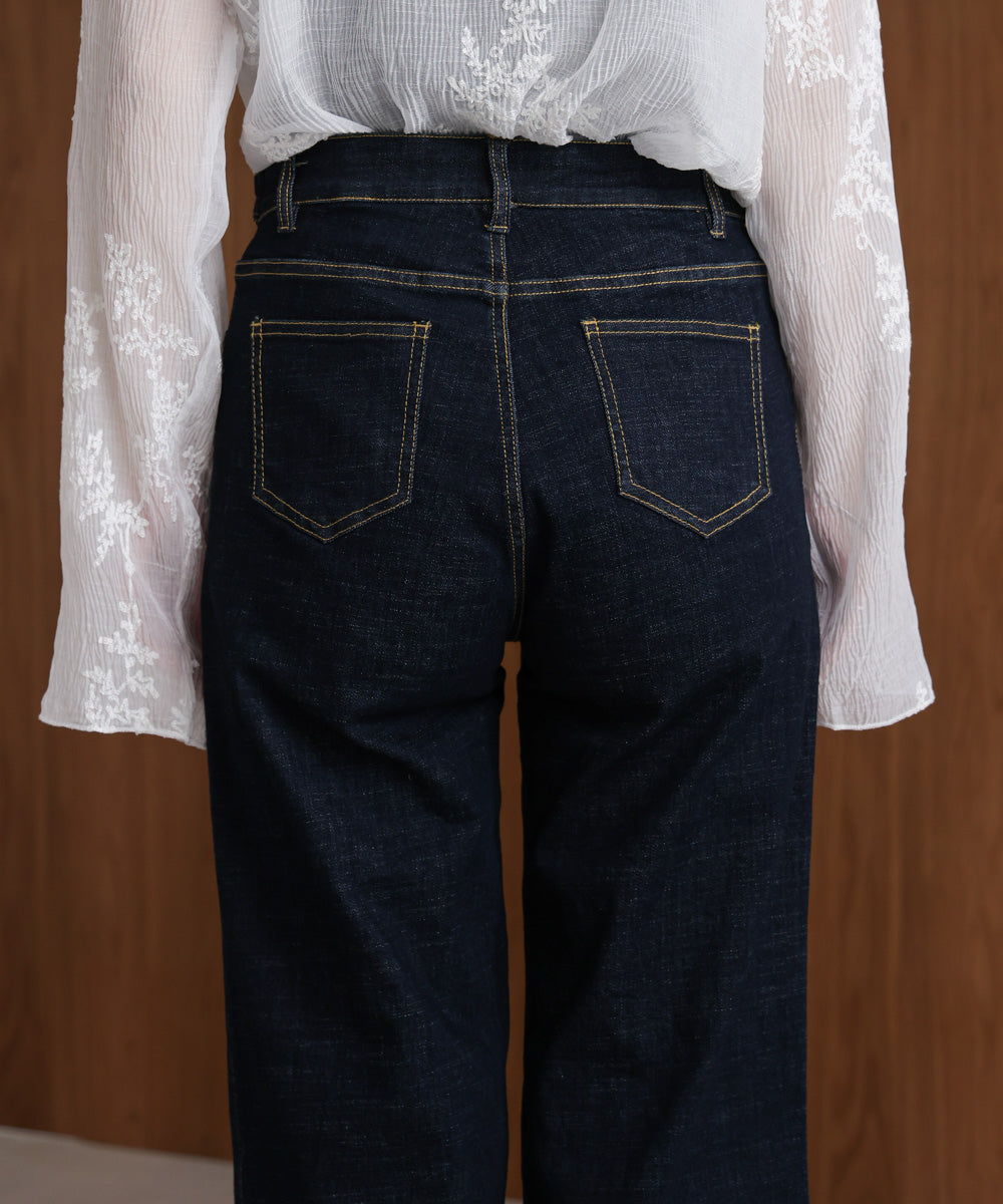 折り返しワイドデニムパンツ