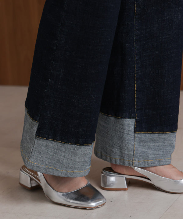 折り返しワイドデニムパンツ