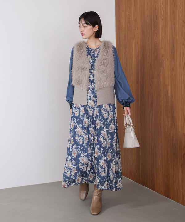 ジャガードプリーツワンピース