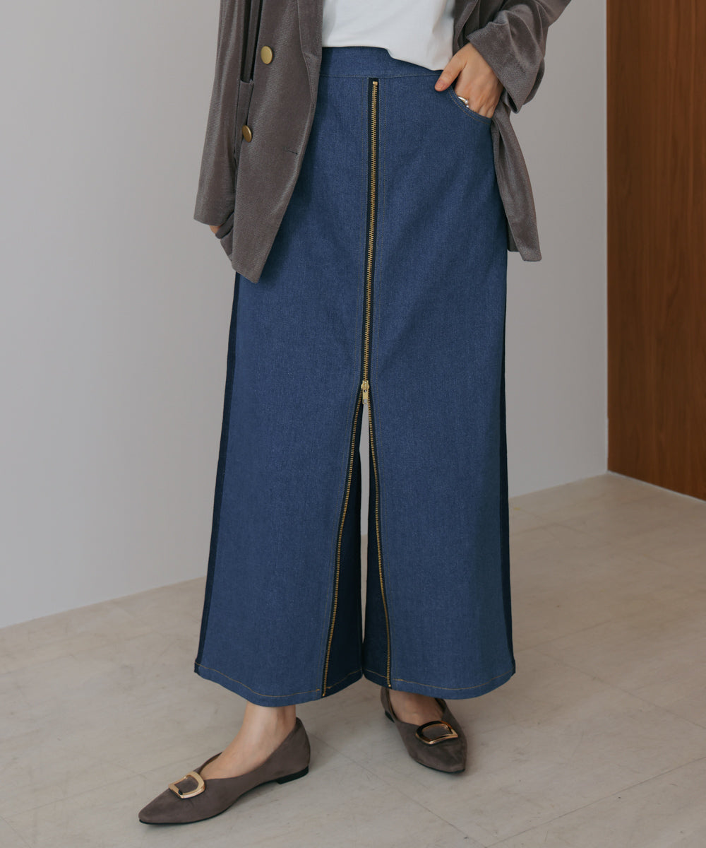 デニム配色ZIPパンツ