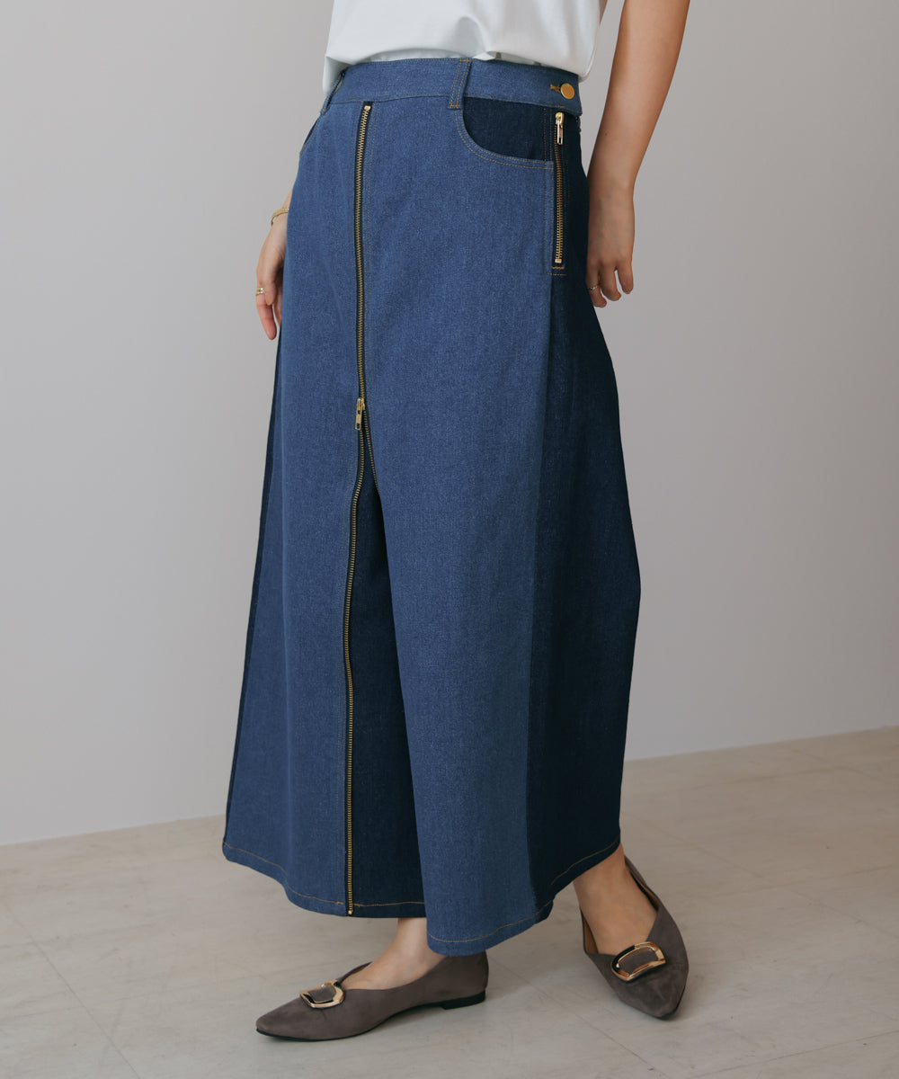 デニム配色ZIPパンツ