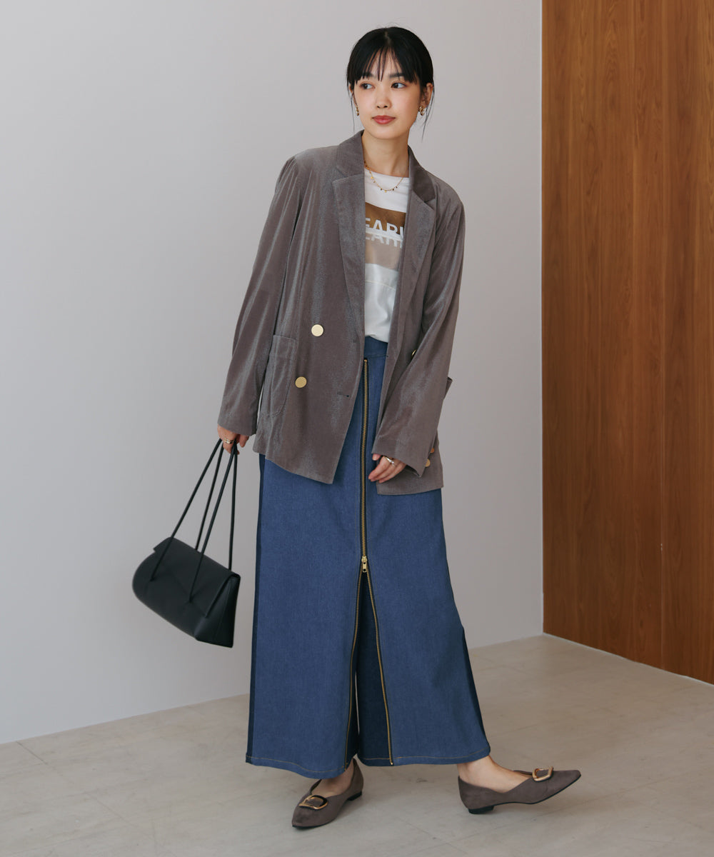 デニム配色ZIPパンツ