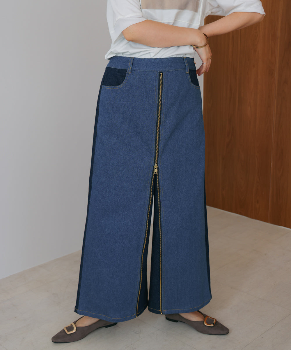 デニム配色ZIPパンツ