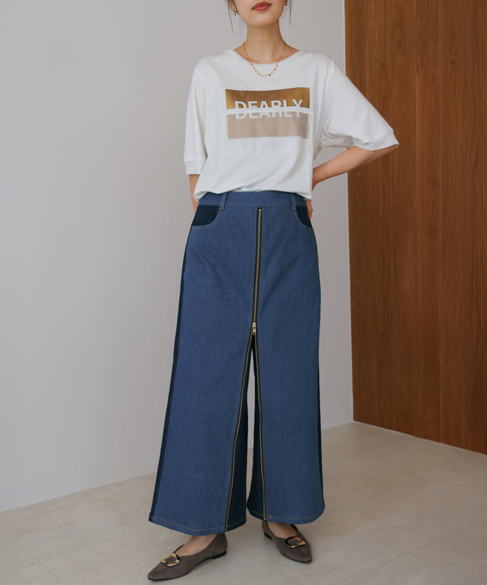 デニム配色ZIPパンツ