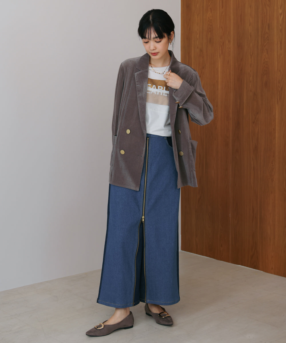 デニム配色ZIPパンツ