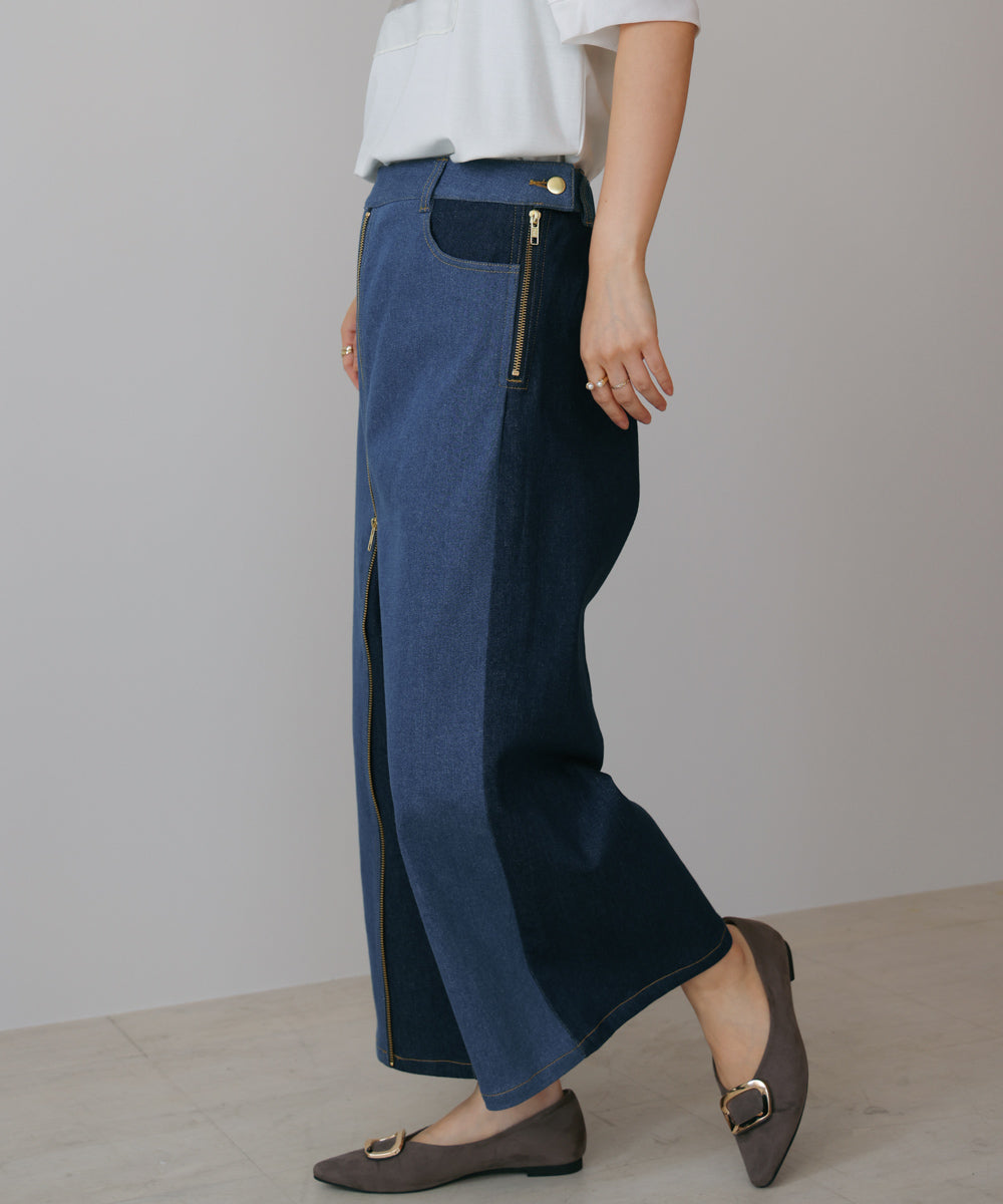 デニム配色ZIPパンツ