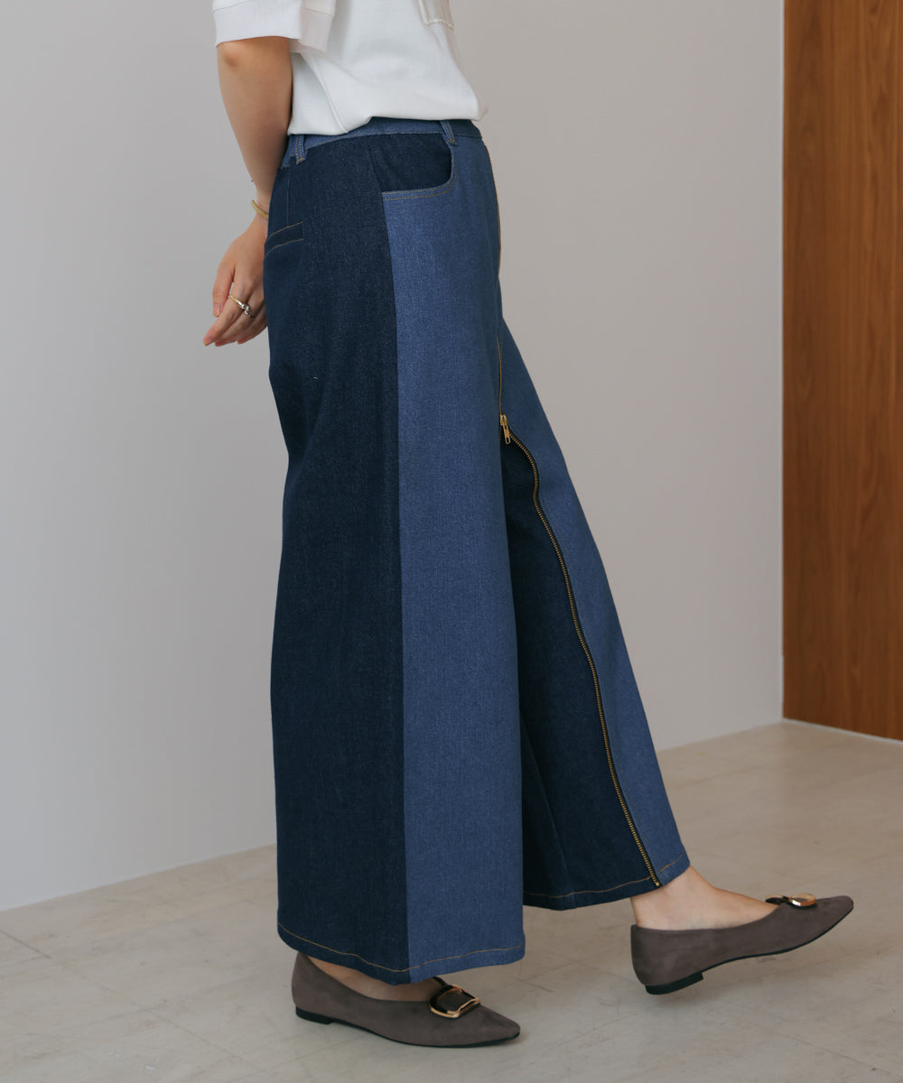 デニム配色ZIPパンツ