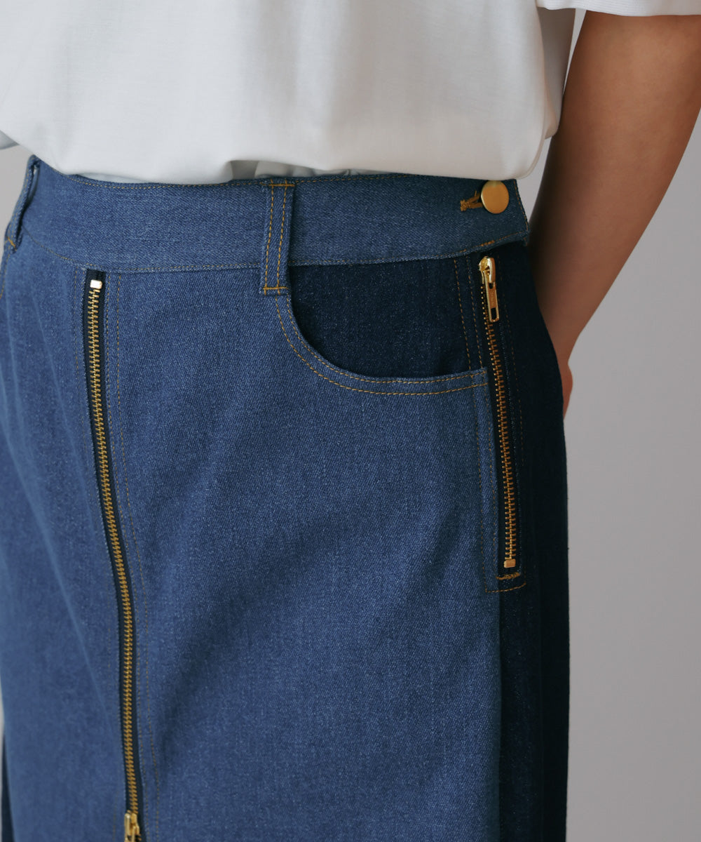 デニム配色ZIPパンツ