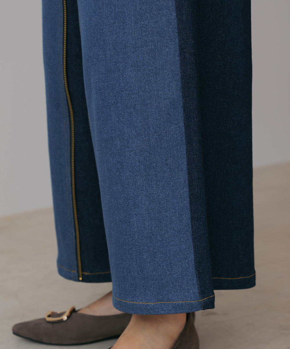 デニム配色ZIPパンツ