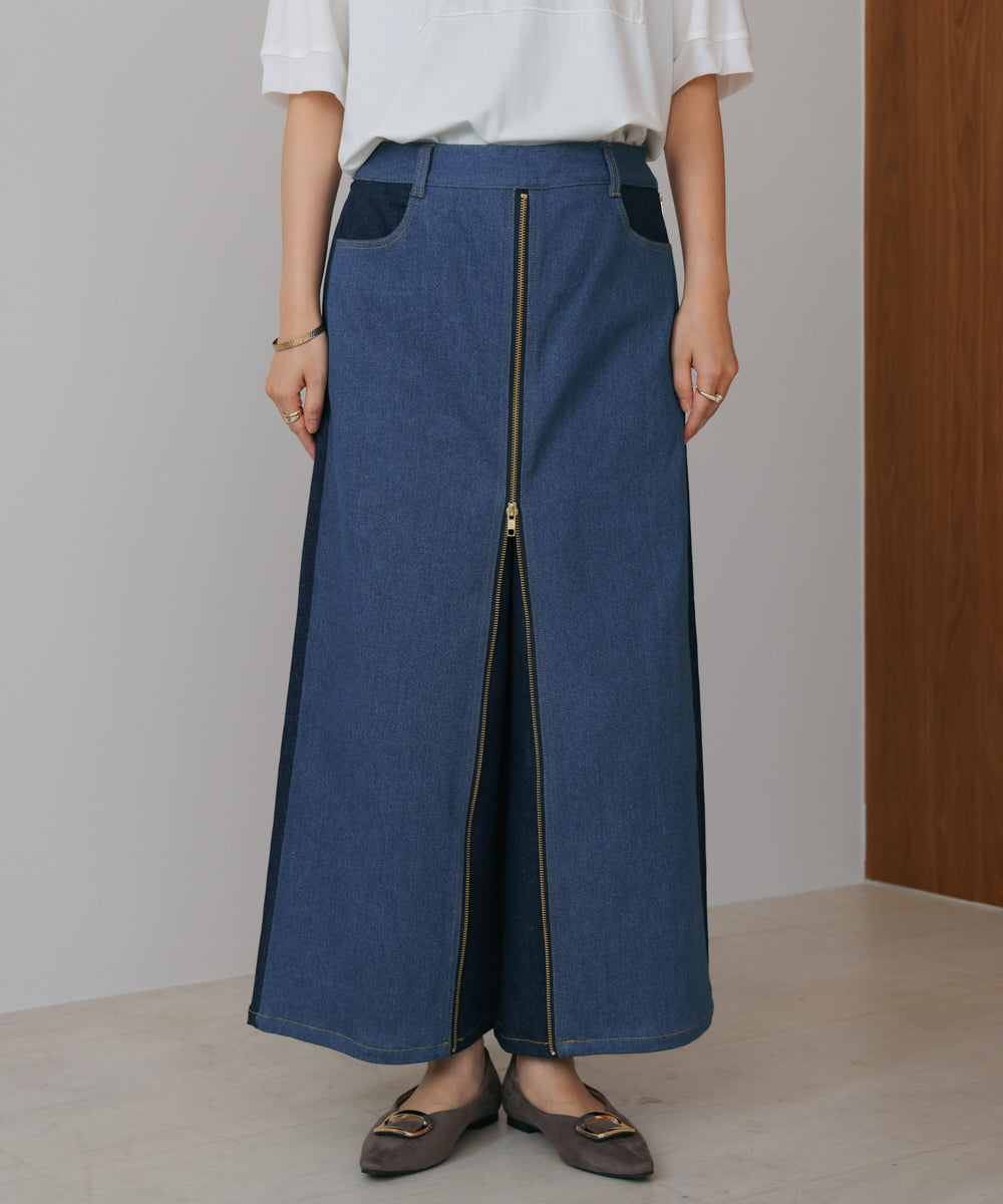 デニム配色ZIPパンツ
