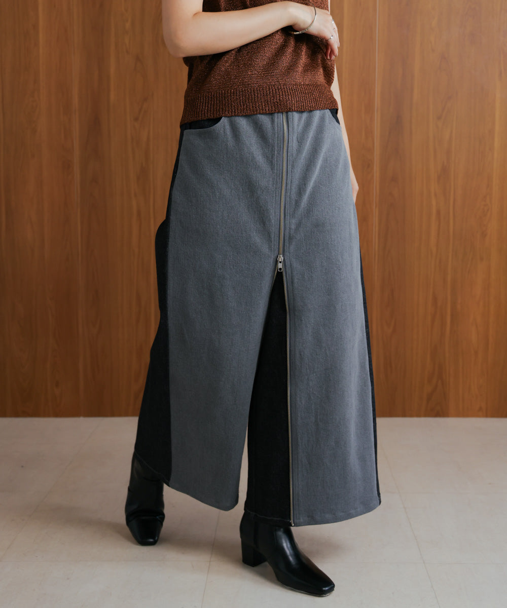 デニム配色ZIPパンツ