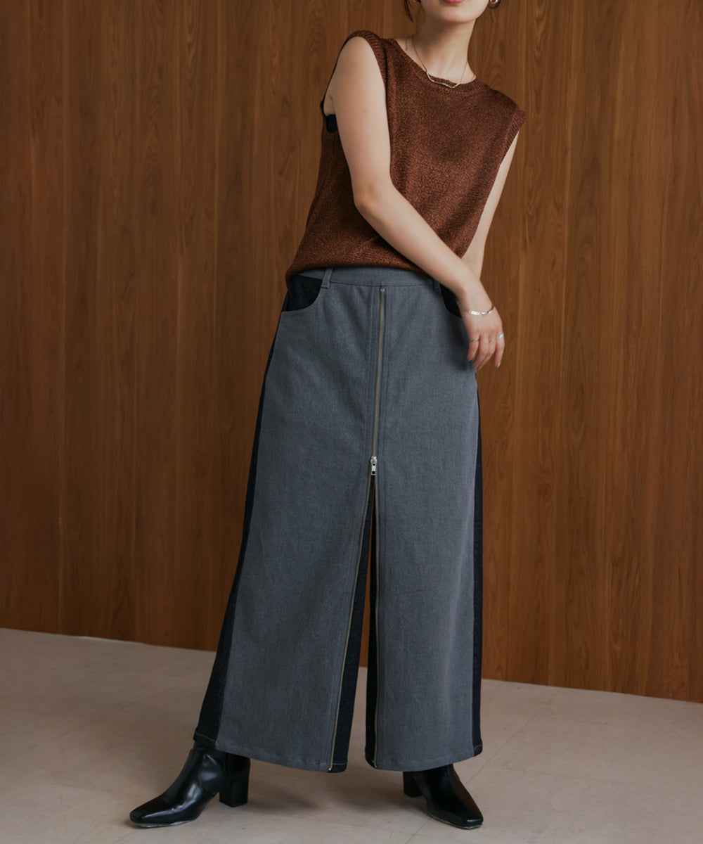 デニム配色ZIPパンツ