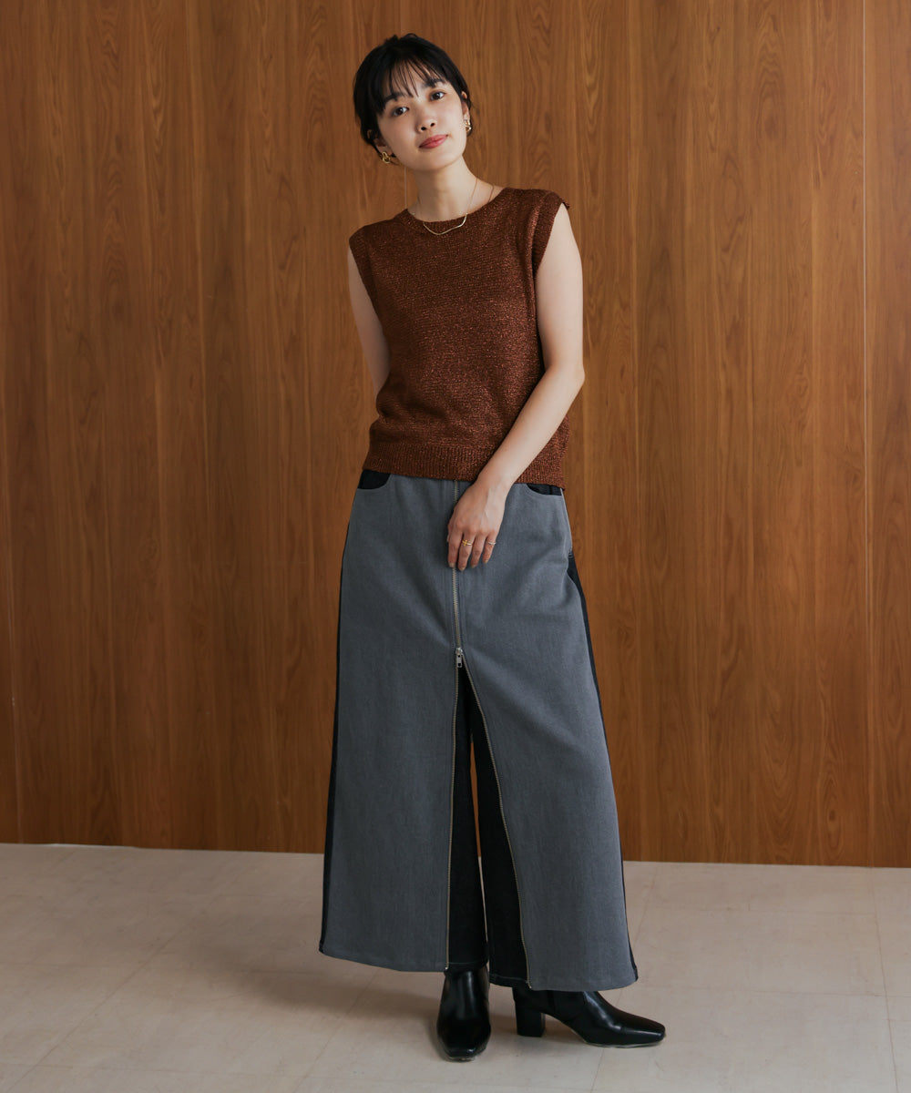 デニム配色ZIPパンツ