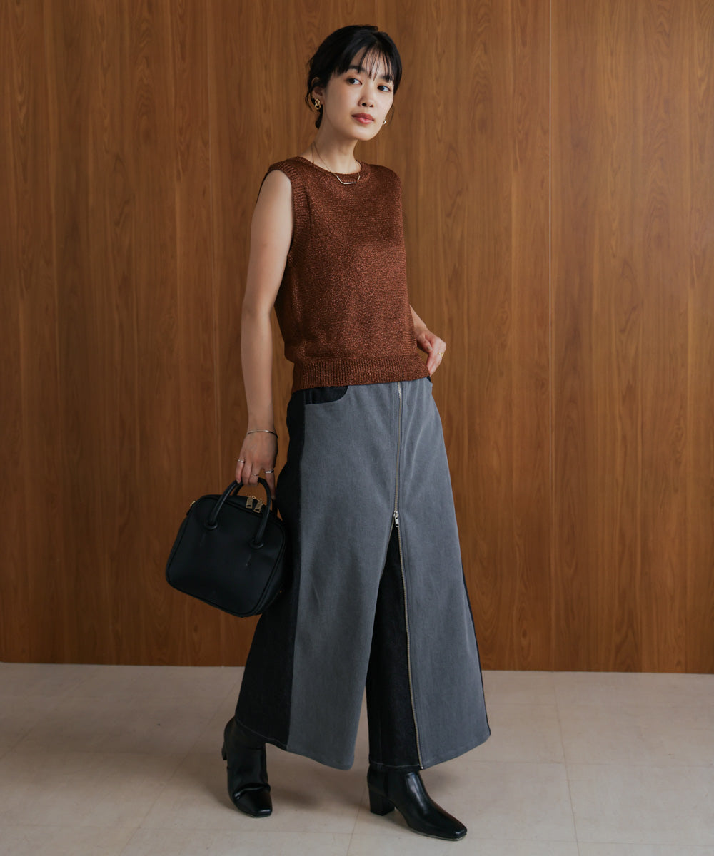 デニム配色ZIPパンツ