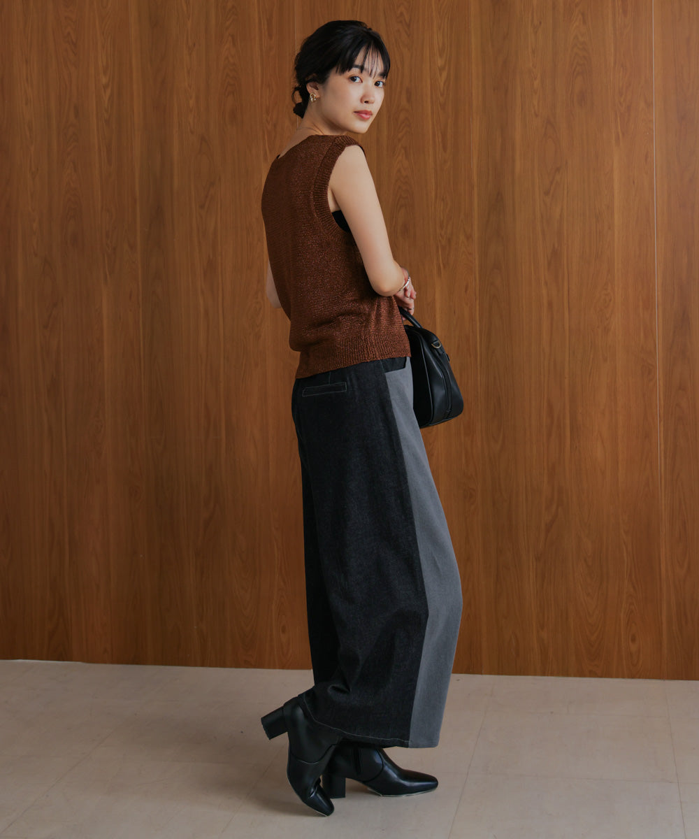 デニム配色ZIPパンツ