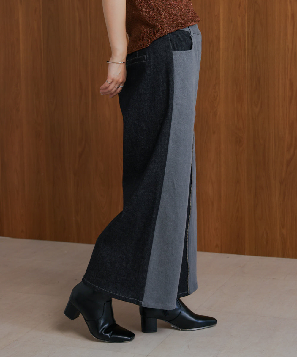 デニム配色ZIPパンツ