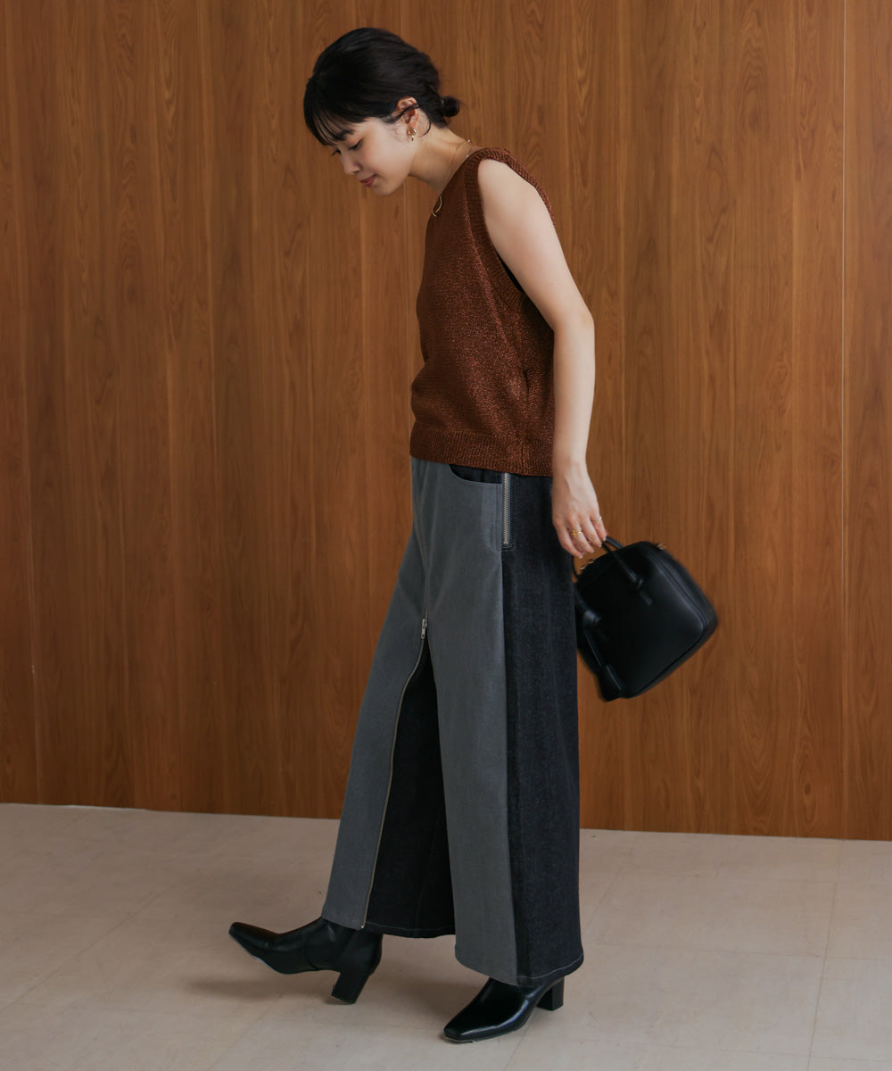 デニム配色ZIPパンツ