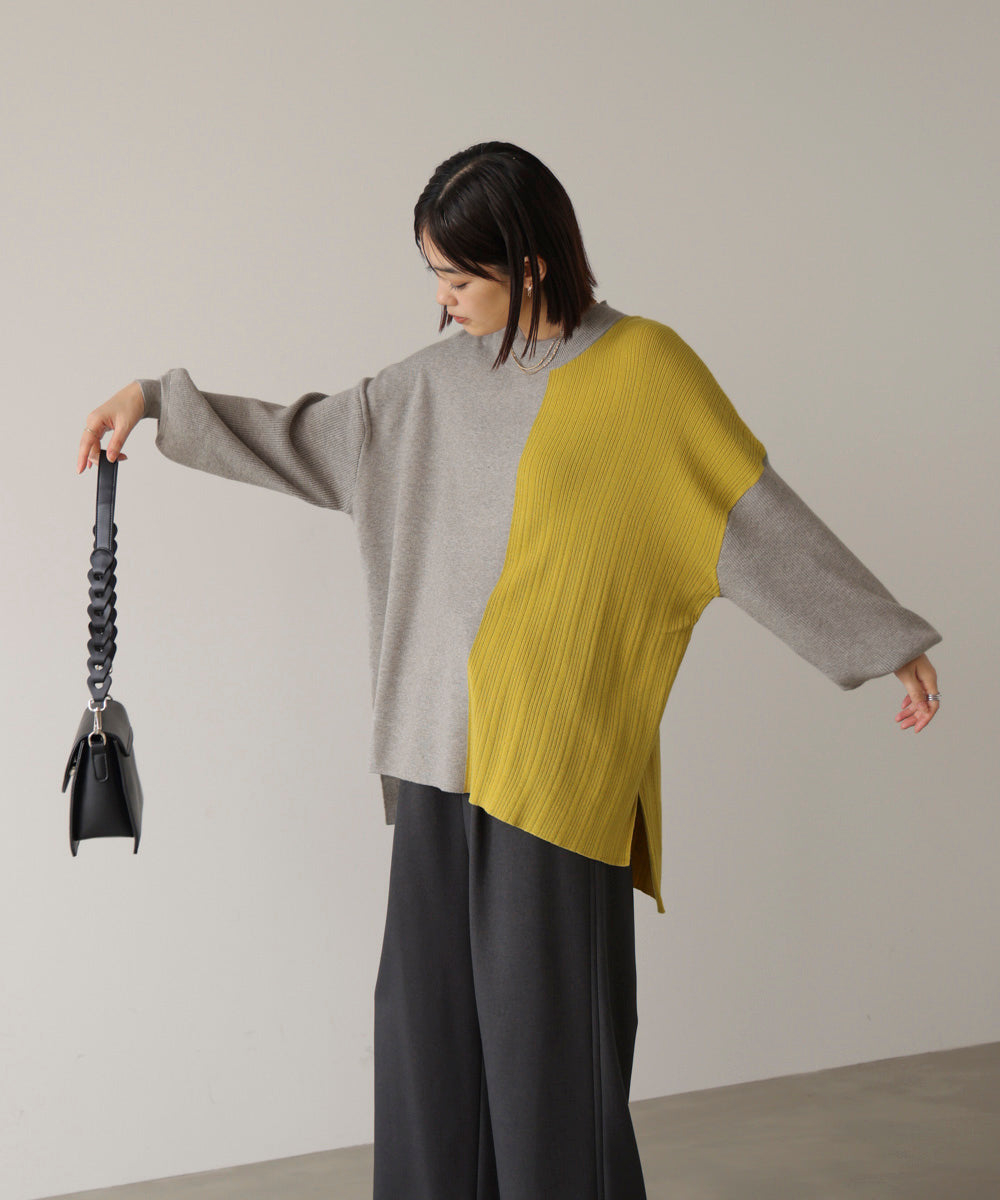 【WEB限定】もち軽配色ニットチュニック