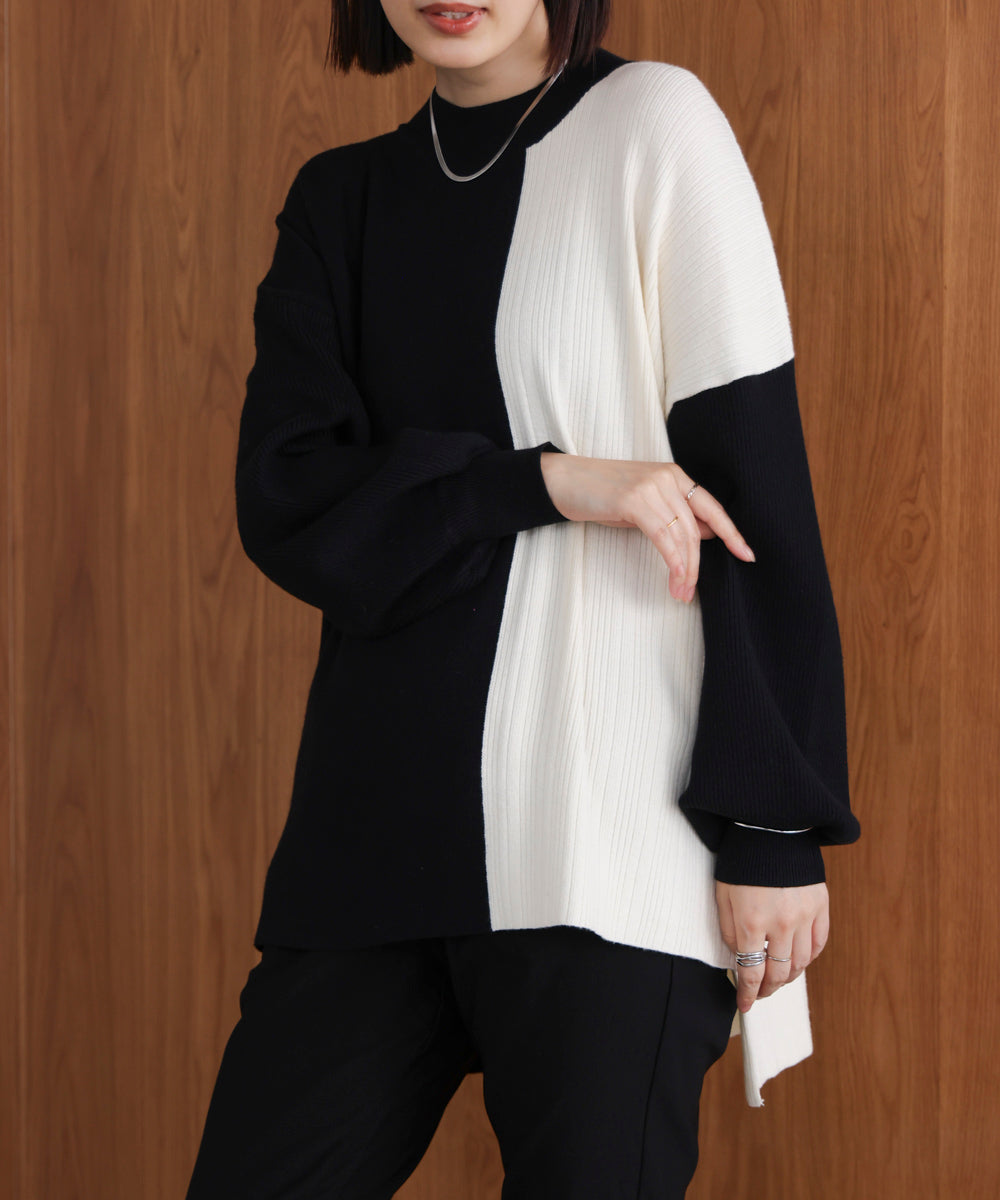 【WEB限定】もち軽配色ニットチュニック
