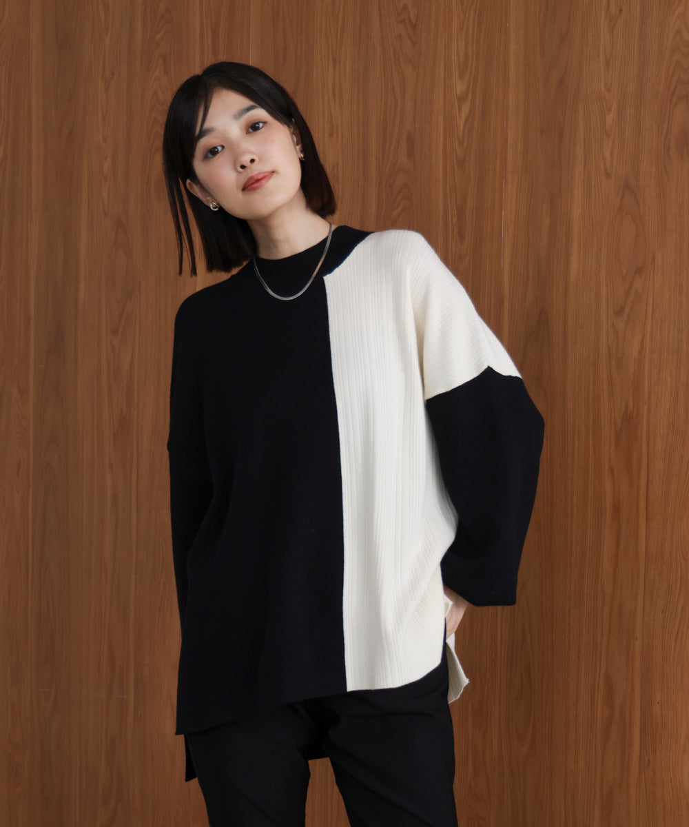 【WEB限定】もち軽配色ニットチュニック