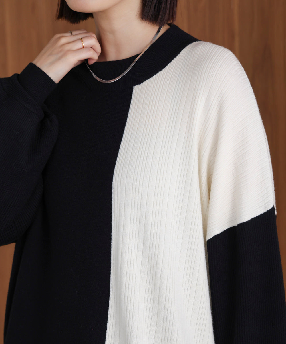 【WEB限定】もち軽配色ニットチュニック