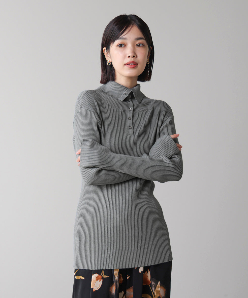 【温度調整素材】バック釦タートルニット