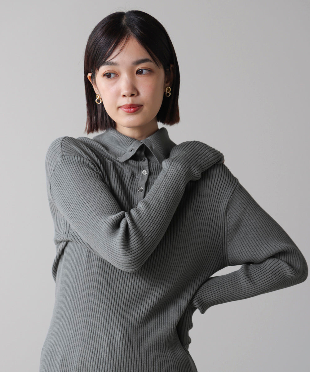 【温度調整素材】バック釦タートルニット