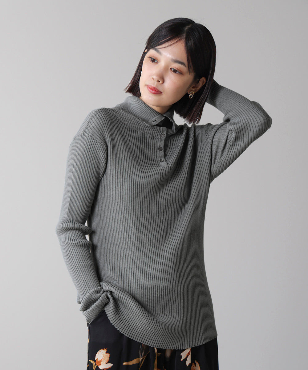 【温度調整素材】バック釦タートルニット